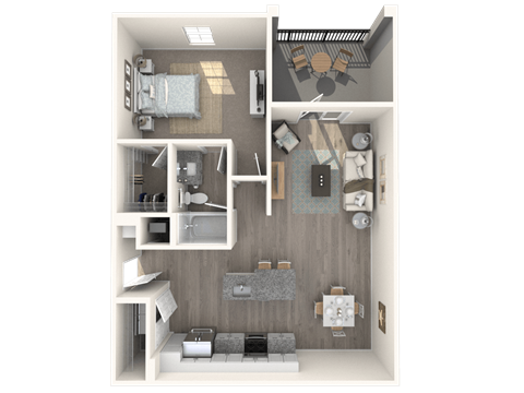 Floor plan for 1 bed, 1 bath, 892 sqft